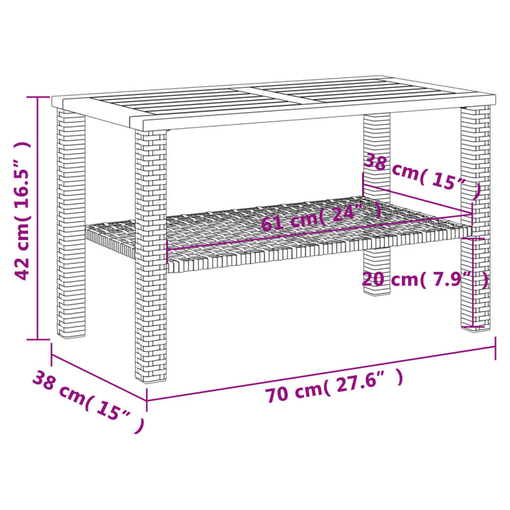 Tuintafel 70x38x42 cm poly rattan en acaciahout zwart