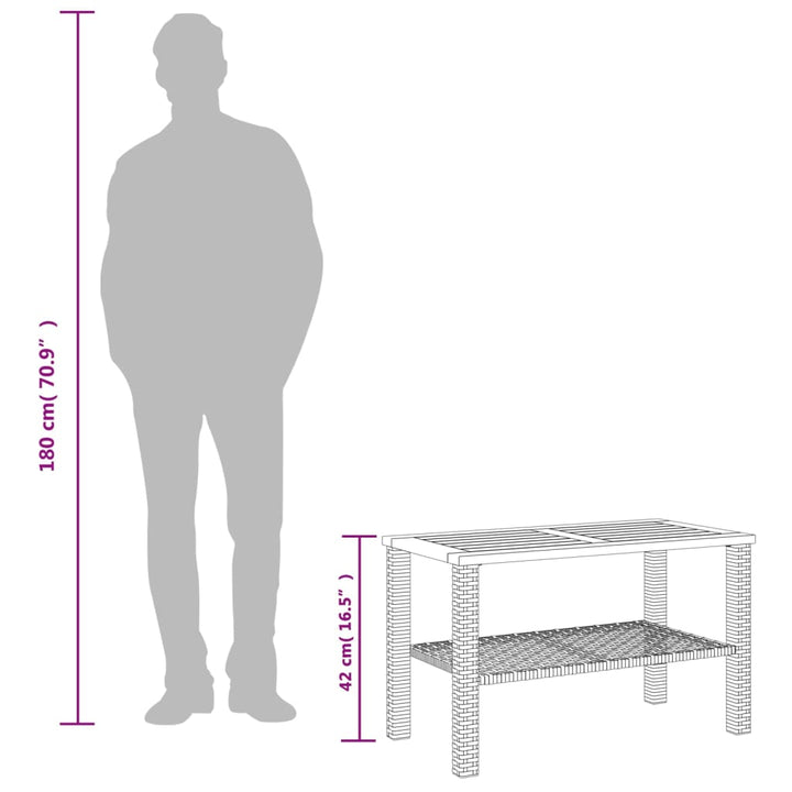 Tuintafel 70x38x42 cm poly rattan en acaciahout zwart