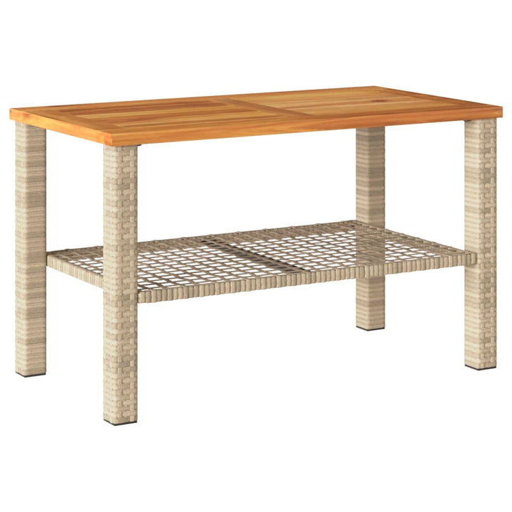 Tuintafel 70x38x42 cm poly rattan en acaciahout beige