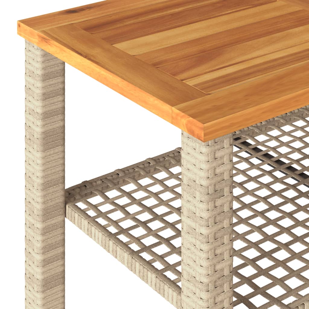 Tuintafel 70x38x42 cm poly rattan en acaciahout beige