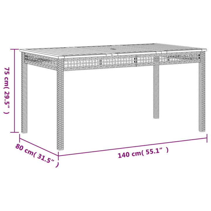 Tuintafel 140x80x75 cm poly rattan en acaciahout zwart