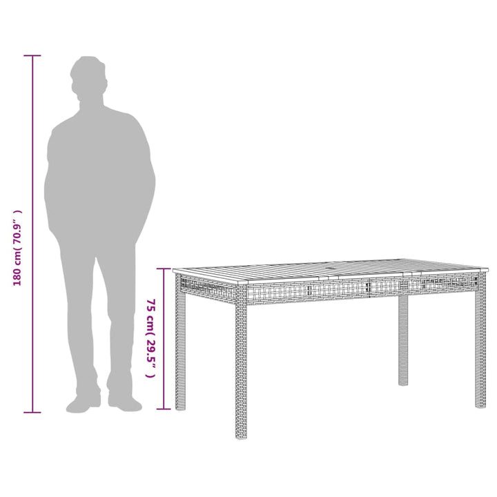 Tuintafel 140x80x75 cm poly rattan en acaciahout zwart