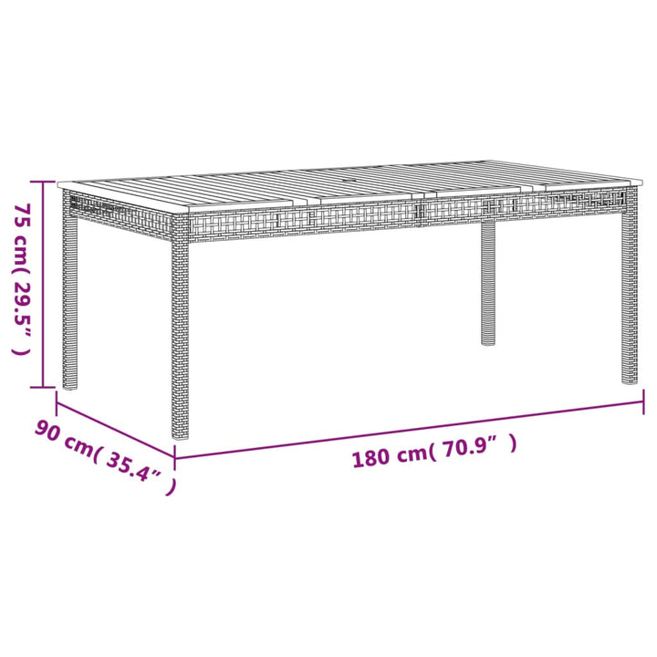 Tuintafel 180x90x75 cm poly rattan en acaciahout zwart