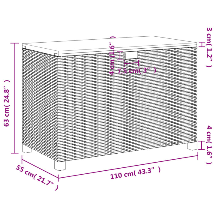 Tuinbox 110x55x63 cm poly rattan en acaciahout grijs