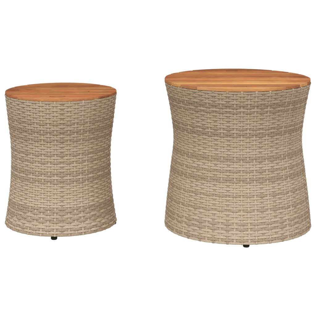 Tuinbijzettafels 2 st met houten blad poly rattan beige