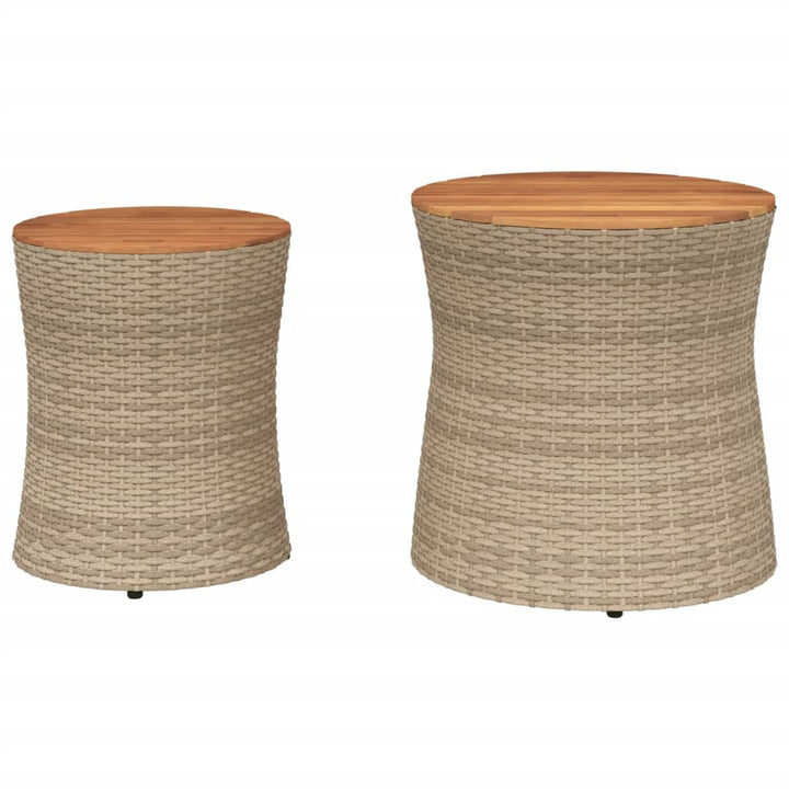 Tuinbijzettafels 2 st met houten blad poly rattan beige