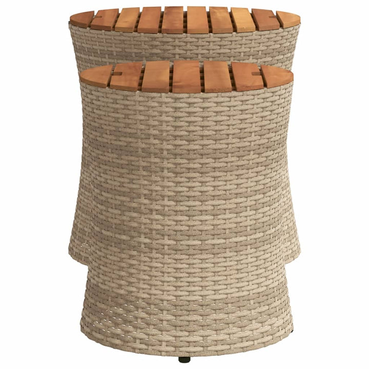 Tuinbijzettafels 2 st met houten blad poly rattan beige