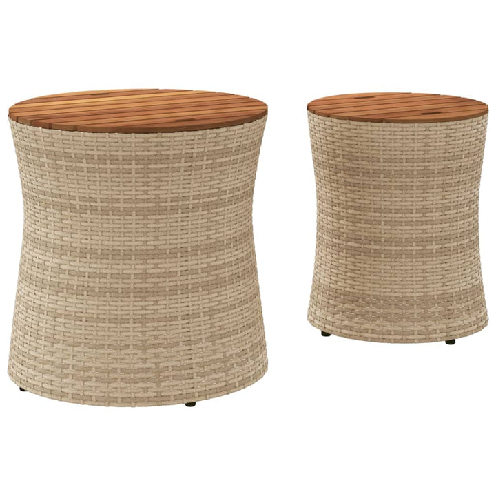 Tuinbijzettafels 2 st met houten blad poly rattan beige