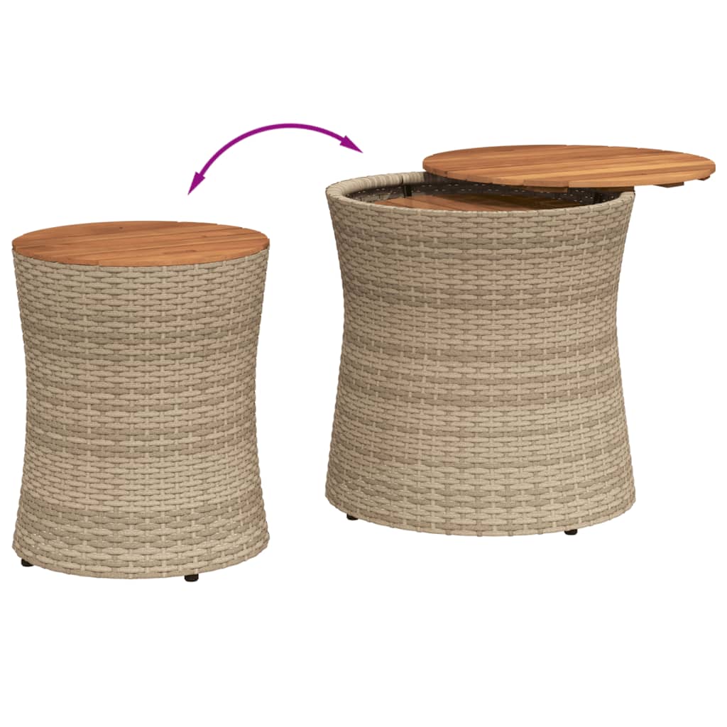 Tuinbijzettafels 2 st met houten blad poly rattan beige