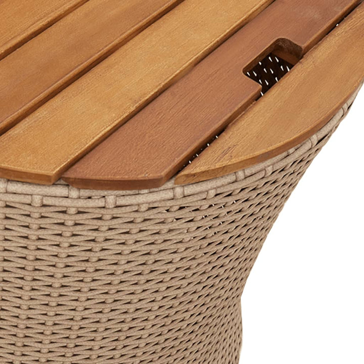 Tuinbijzettafels 2 st met houten blad poly rattan beige