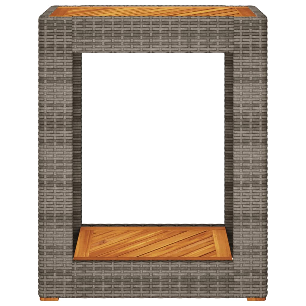 Tuinbijzettafel met houten blad 60x40x75 cm poly rattan grijs