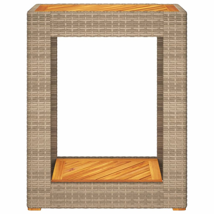 Tuinbijzettafel met houten blad 60x40x75 cm poly rattan beige
