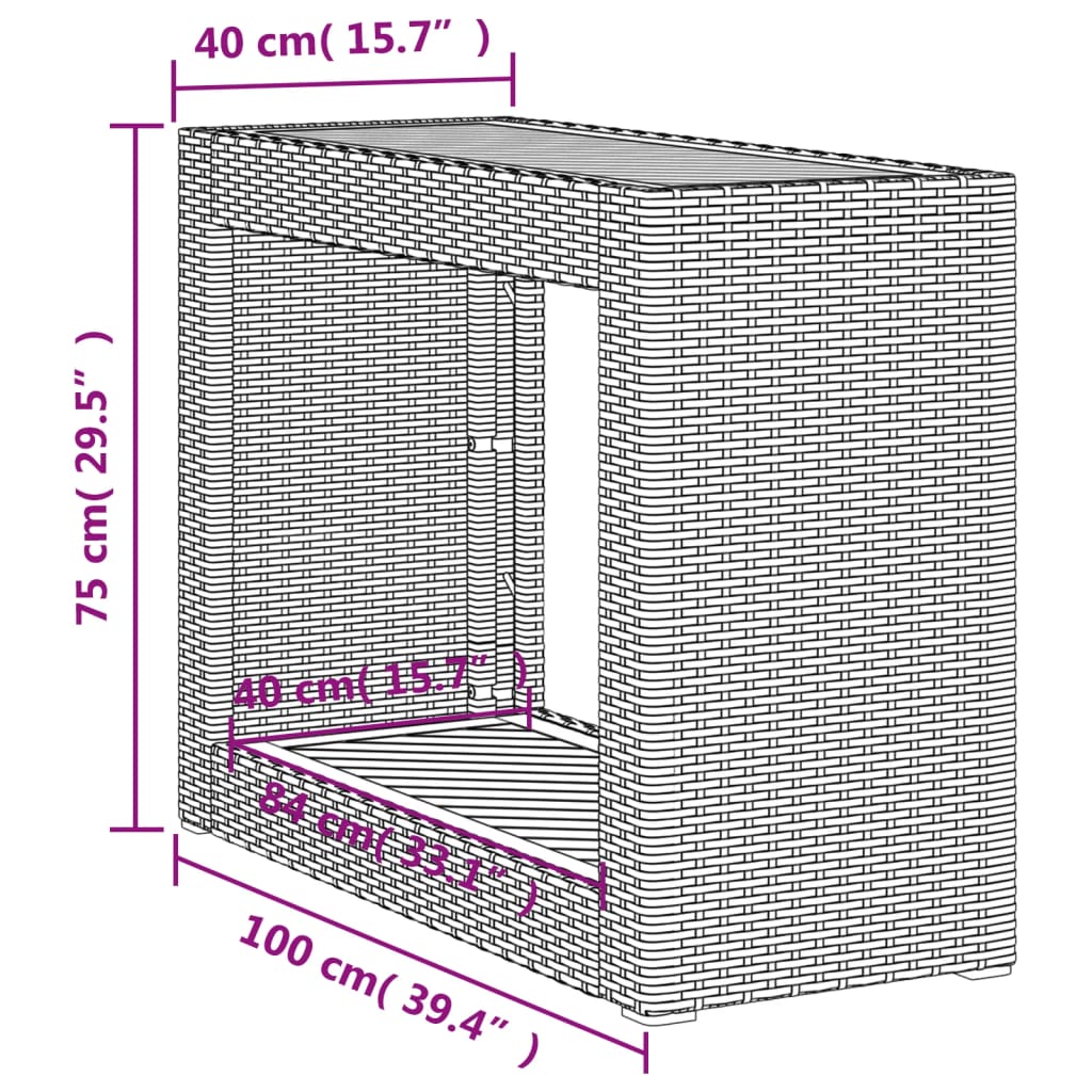 Tuinbijzettafel met houten blad 100x40x75 cm poly rattan zwart