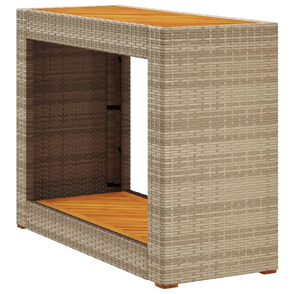 Tuinbijzettafel met houten blad 100x40x75 cm poly rotan beige