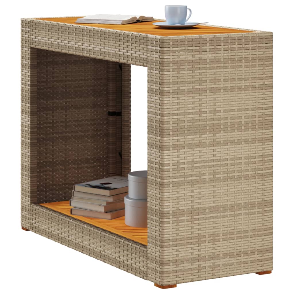 Tuinbijzettafel met houten blad 100x40x75 cm poly rotan beige