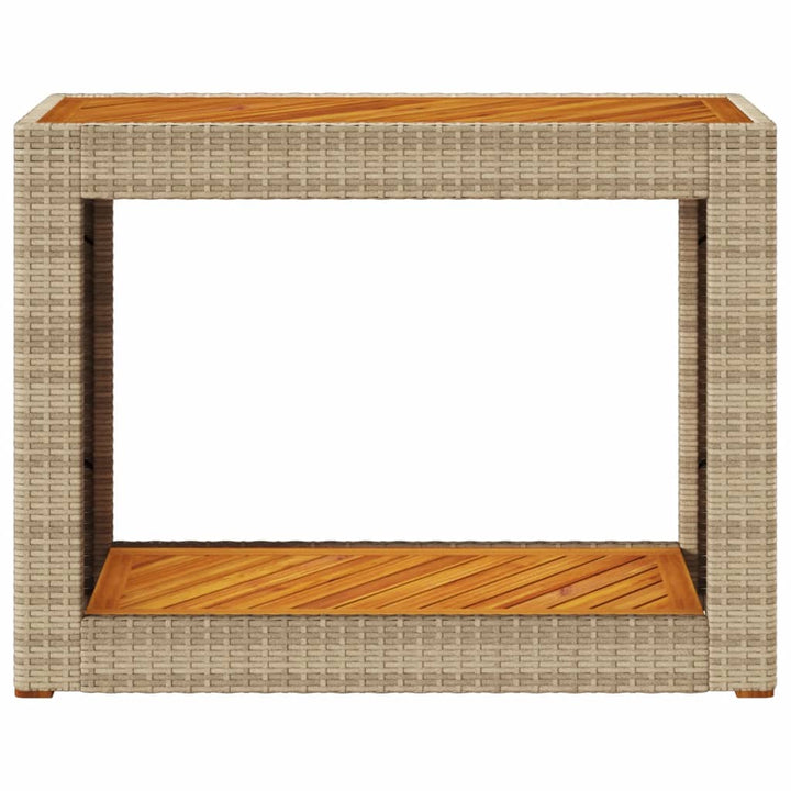 Tuinbijzettafel met houten blad 100x40x75 cm poly rotan beige