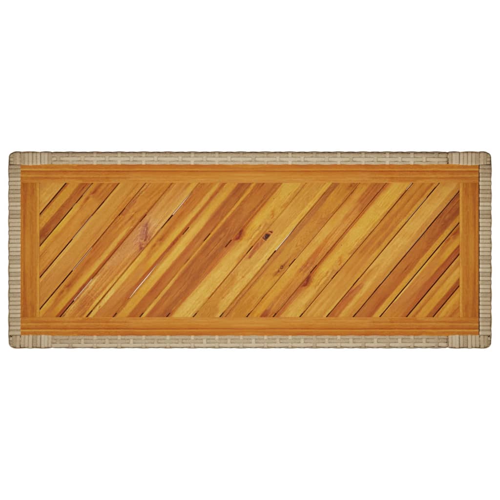 Tuinbijzettafel met houten blad 100x40x75 cm poly rotan beige