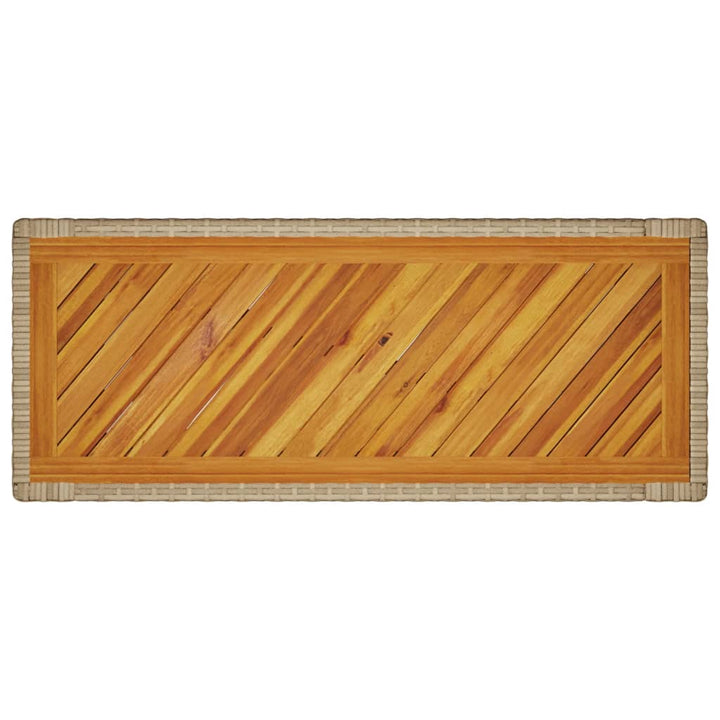 Tuinbijzettafel met houten blad 100x40x75 cm poly rotan beige