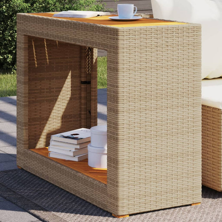 Tuinbijzettafel met houten blad 100x40x75 cm poly rotan beige