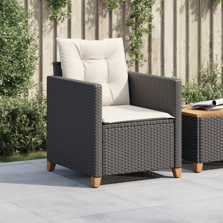 Tuinstoel met kussens poly rattan zwart