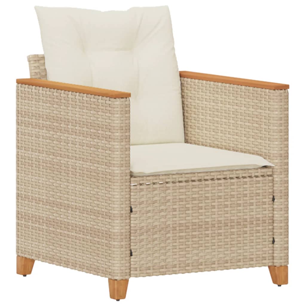 Tuinstoel met kussens poly rattan beige