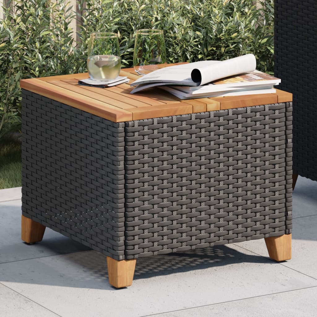 Tuintafel 45x45x37 cm poly rattan en acaciahout zwart