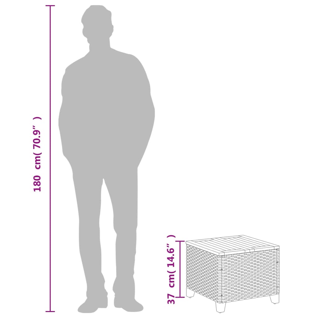 Tuintafel 45x45x37 cm poly rattan en acaciahout zwart