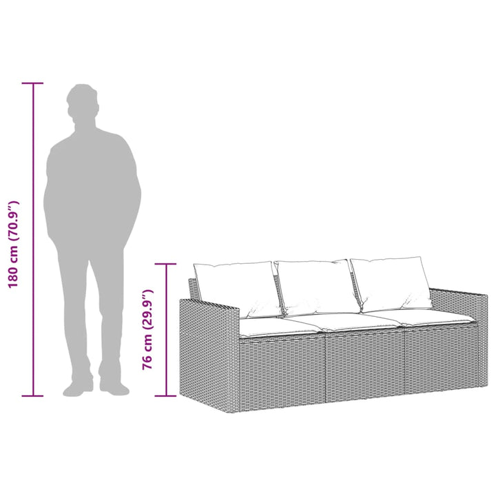 Tuinbank 3-zits met kussens poly rattan bruin