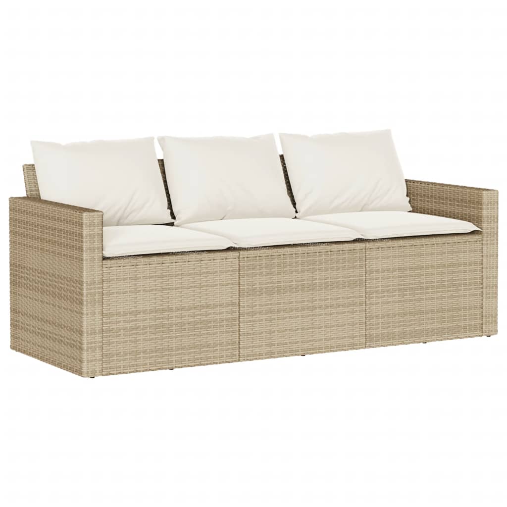 Tuinbank 3-zits met kussens poly rattan beige