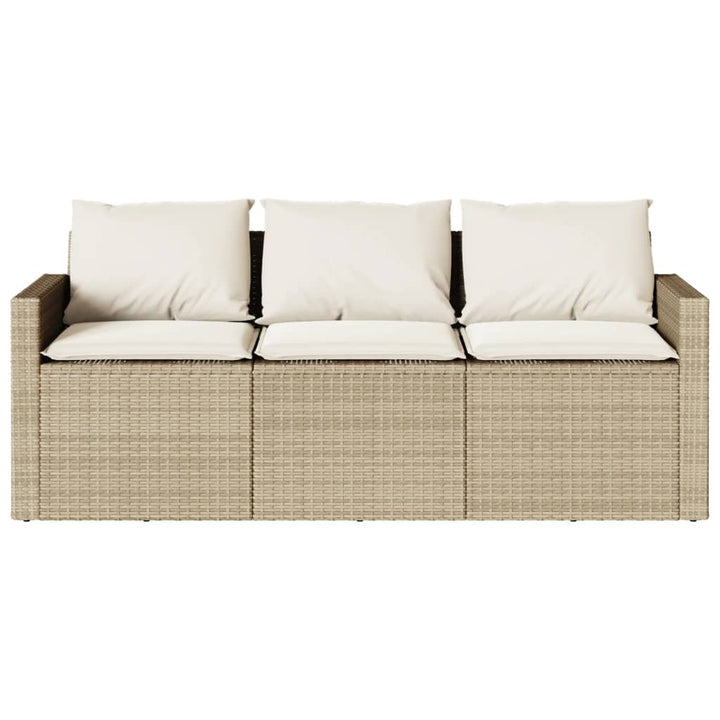 Tuinbank 3-zits met kussens poly rattan beige