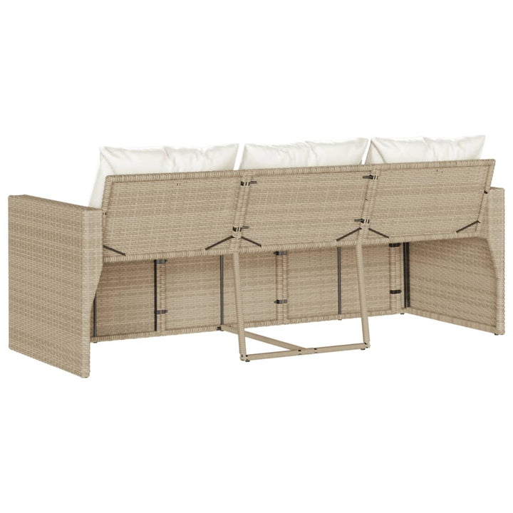 Tuinbank 3-zits met kussens poly rattan beige