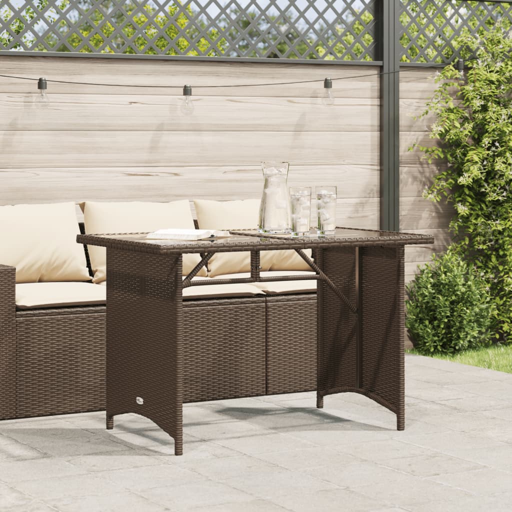 Tuintafel met glazen blad 110x68x70 cm poly rattan bruin