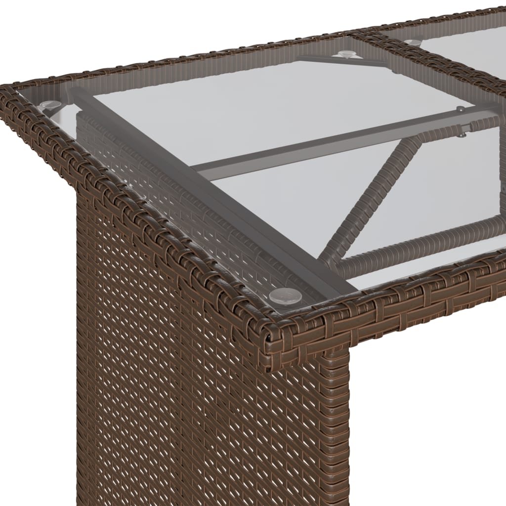 Tuintafel met glazen blad 110x68x70 cm poly rattan bruin