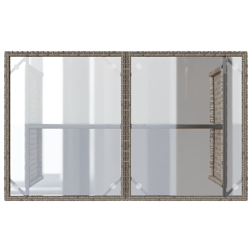Tuintafel met glazen blad 110x68x70 cm poly rattan grijs
