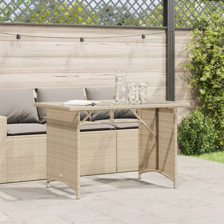 Tuintafel met glazen blad 110x68x70 cm poly rattan beige