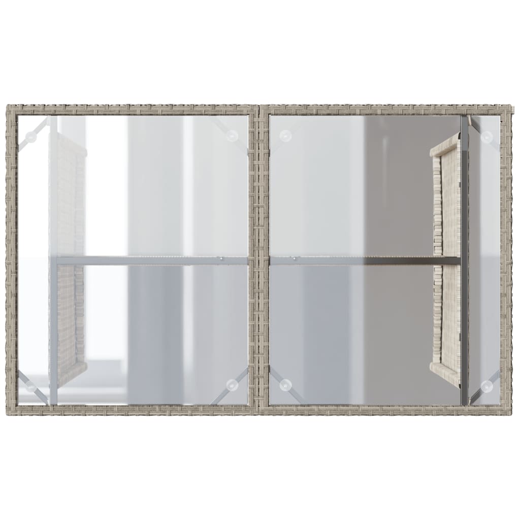 Tuintafel met glazen blad 110x68x70 cm poly rattan lichtgrijs