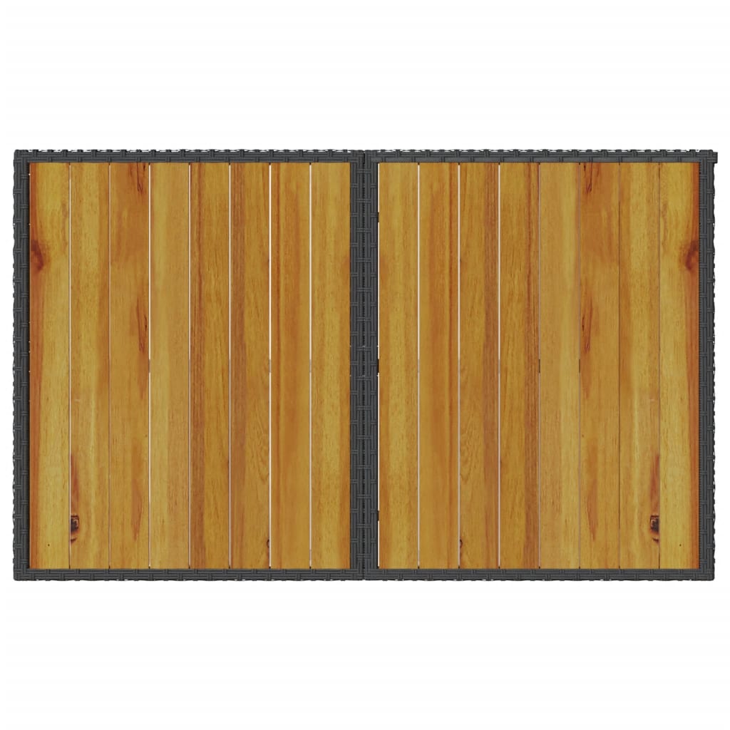 Tuintafel met houten blad 110x68x70 cm poly rattan zwart