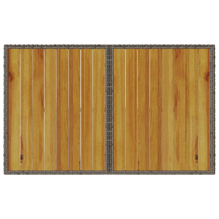Tuintafel met houten blad 110x68x70 cm poly rattan grijs