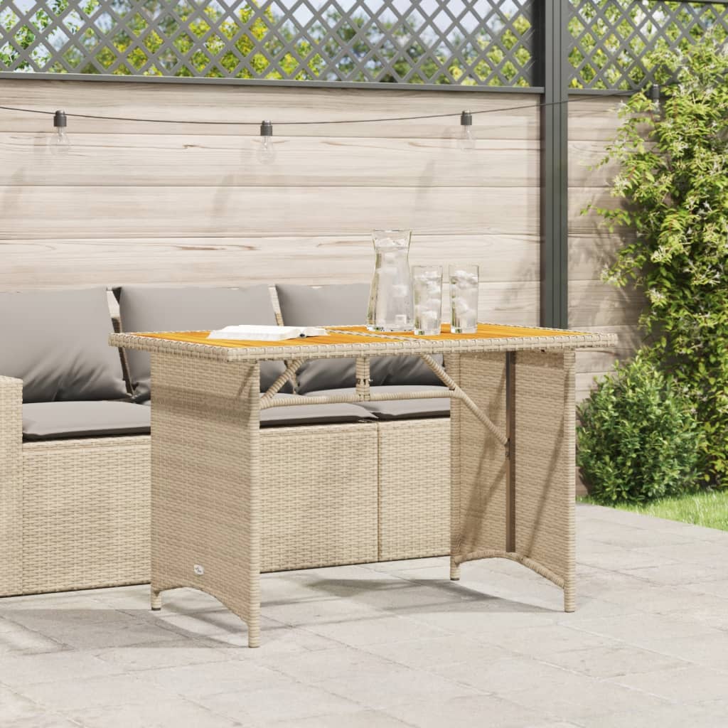 Tuintafel met houten blad 110x68x70 cm poly rattan beige