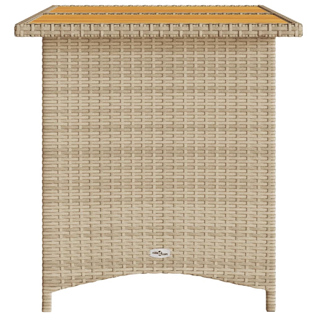 Tuintafel met houten blad 110x68x70 cm poly rattan beige