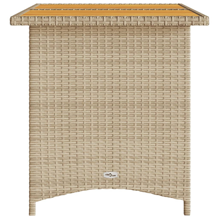 Tuintafel met houten blad 110x68x70 cm poly rattan beige