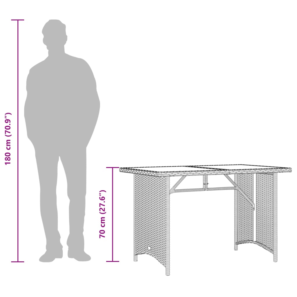 Tuintafel met houten blad 110x68x70 cm poly rattan beige