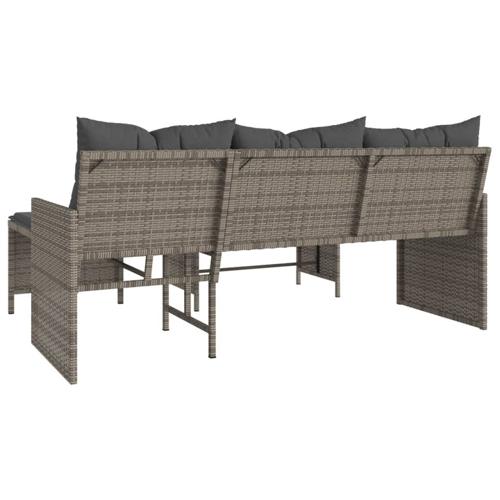 Tuinbank met tafel en kussens L-vormig poly rattan grijs