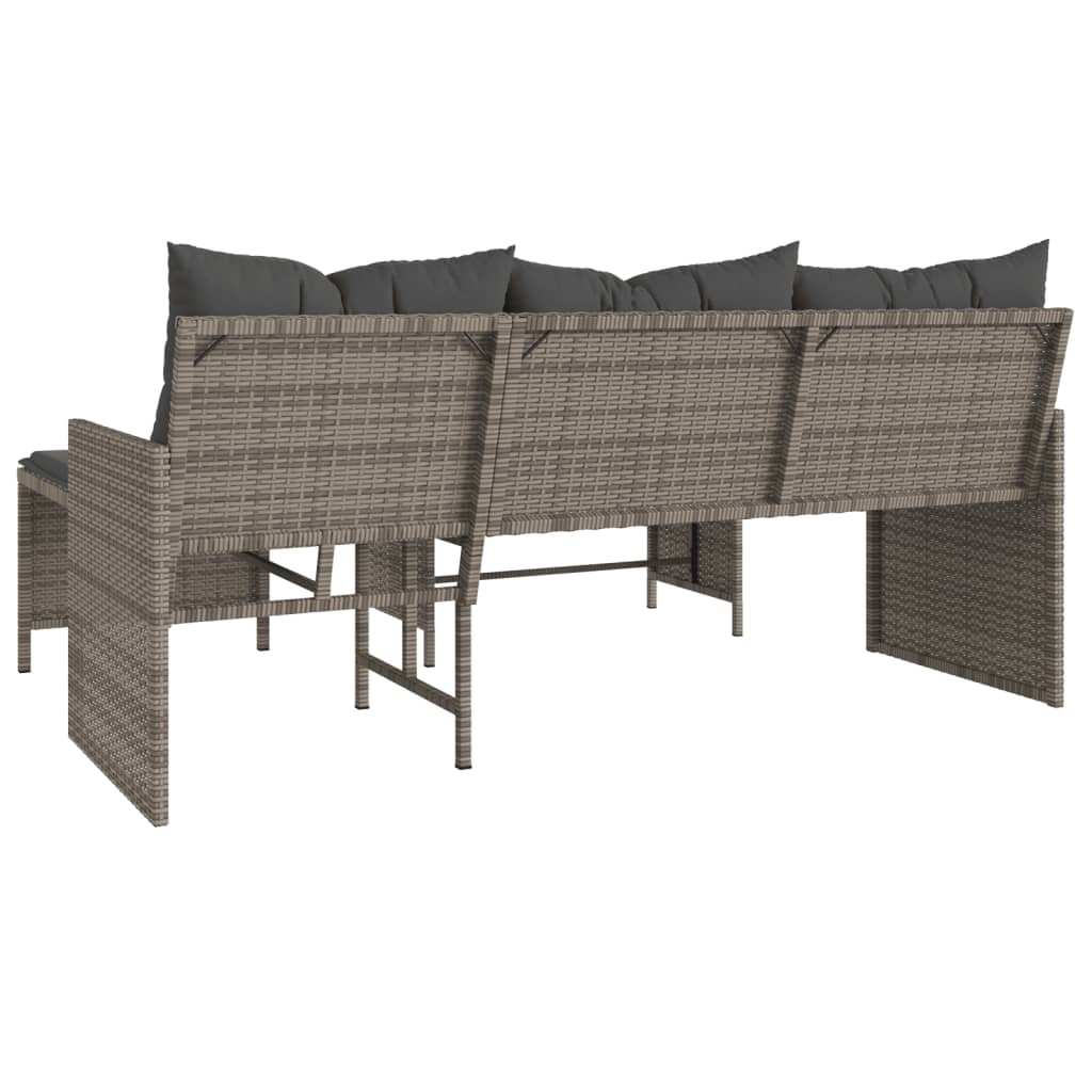 Tuinbank met tafel en kussens L-vormig poly rattan grijs