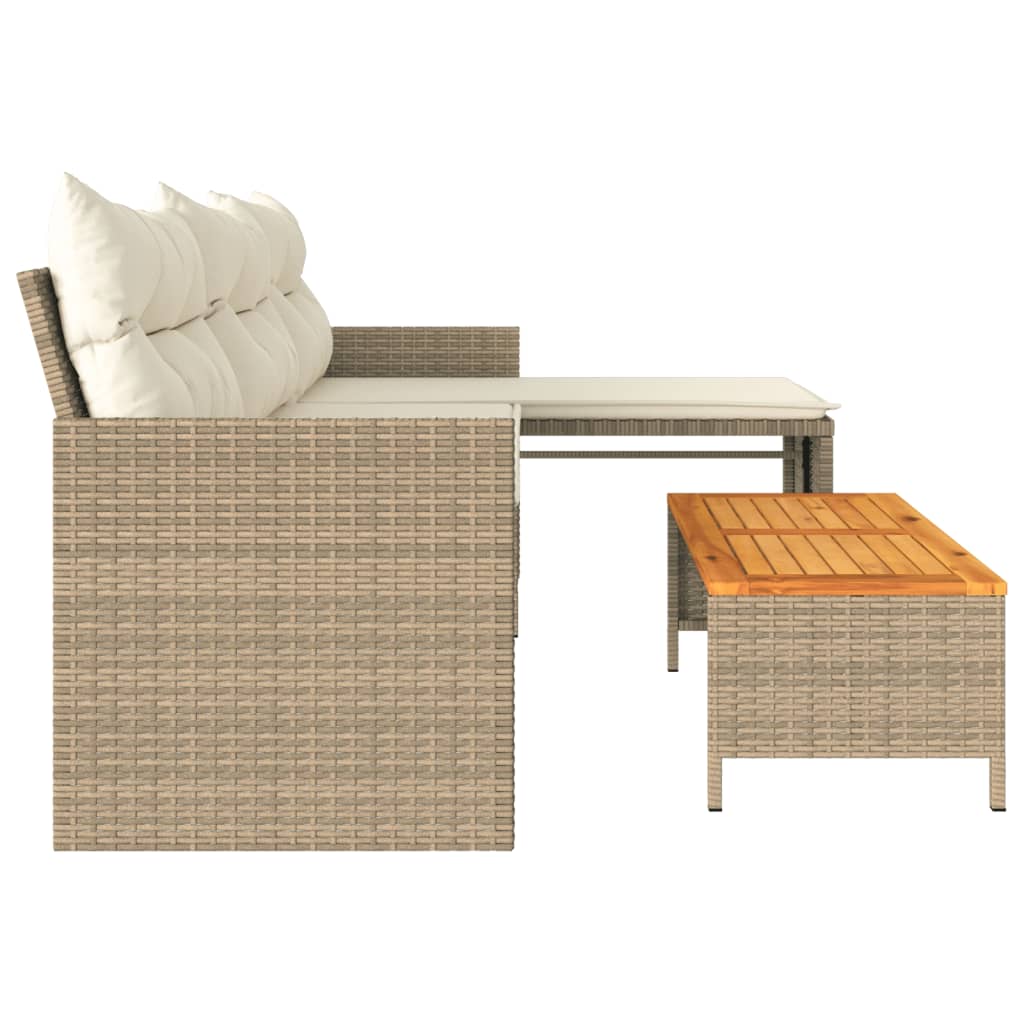 Tuinbank met tafel en kussens L-vormig poly rattan beige