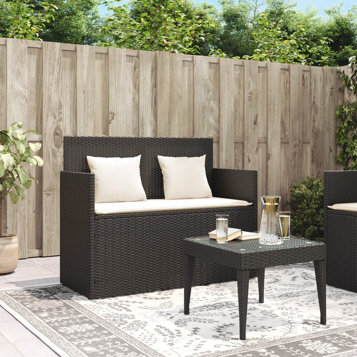 Tuinbank met kussens poly rattan zwart