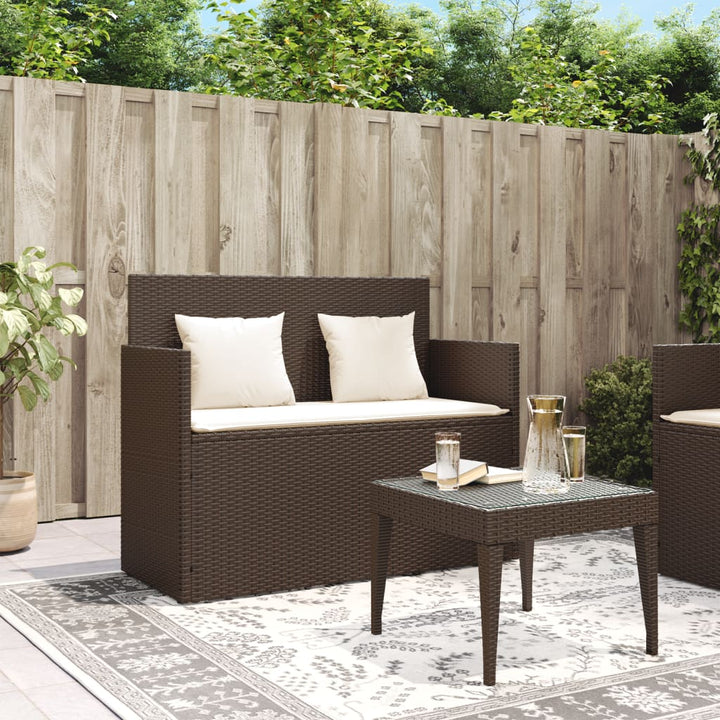 Tuinbank met kussens poly rattan bruin