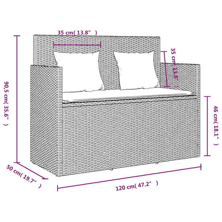 Tuinbank met kussens poly rattan bruin