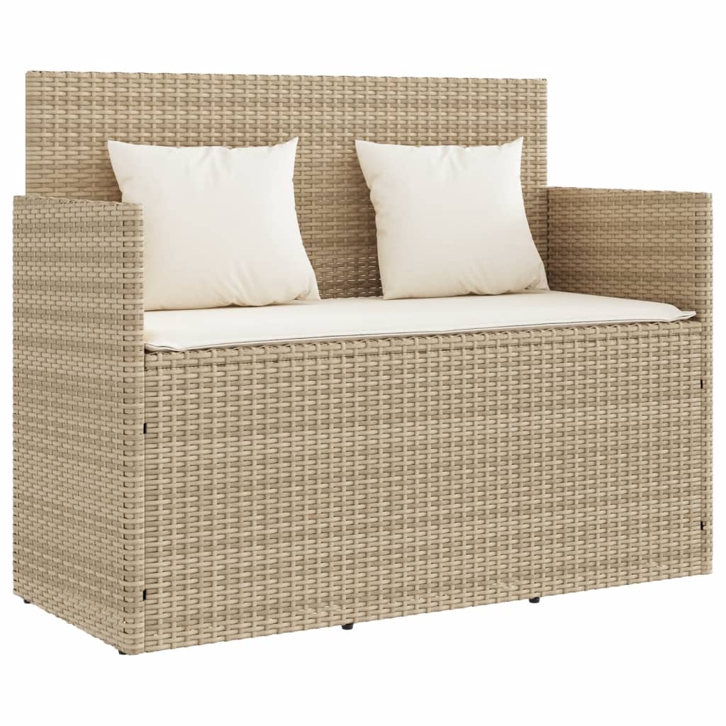 Tuinbank met kussens poly rattan beige