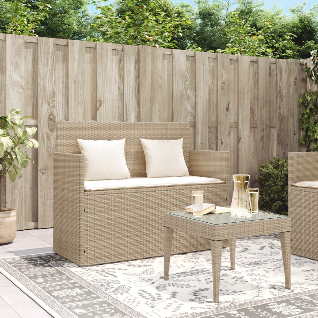 Tuinbank met kussens poly rattan beige